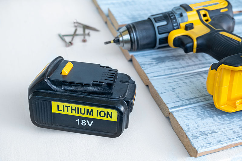 Close up 18 volt recharge Li-ion battery for electric cordless tool